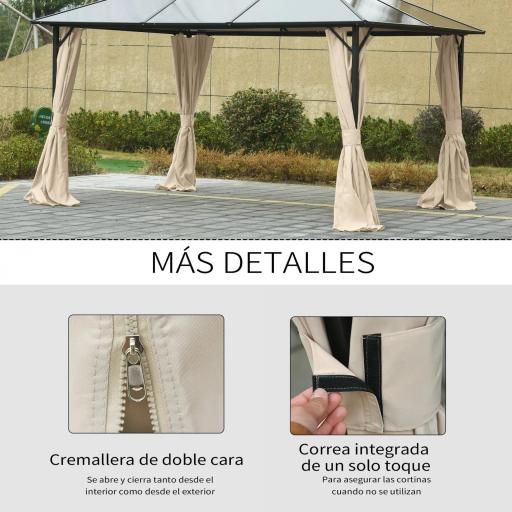  4 Paredes Laterales para Cenador 3,5x2 m con 48 Ganchos y Anillos en C para Pérgola Gazebo Beige [6]