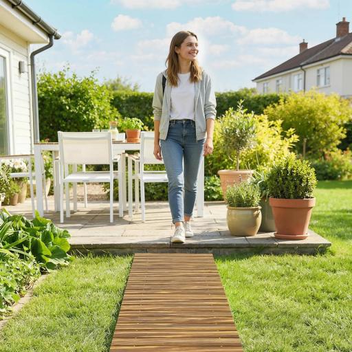 Camino de Jardín de Madera 120x38 cm Pasarela Recta Enrollable para Exteriores Resistente a la Intemperie Carbonizado [6]