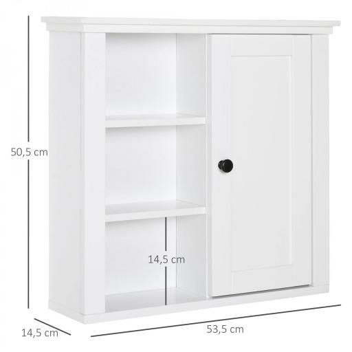 Armario de Baño de Pared Multifuncional Gabinete para Ahorro de Espacio con 3 Niveles Abiertos 1 Puerta Estante Ajustable Antivuelco 53x14,5x50,5 cm Blanco [1]