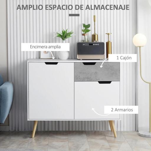 Aparador de Cocina con 2 Puertas y 1 Cajón Estilo Moderno con Patas Inclinadas 98x39x81,5 cm Blanco y Gris [2]