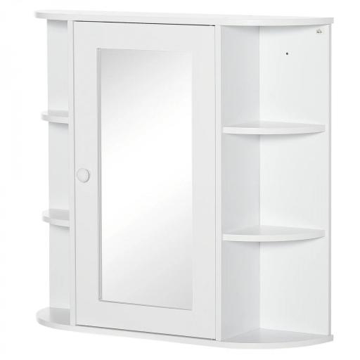Armario de Baño con Espejo Mueble Colgante de Aseo con 1 Puerta 2 Estantes Interiores y 6 Estantes Laterales para Salón Cocina Dormitorio 66x17x63 cm Blanco [3]