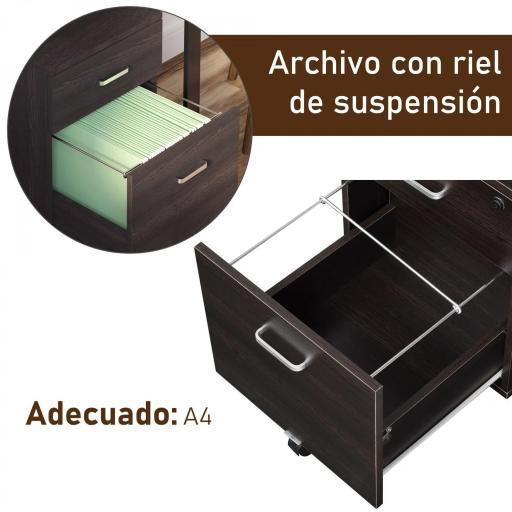 Archivador Móvil para Archivos A4 con Ruedas Gabinete de Archivos Suspendidos 2 Cajones Cerradura 40x45x55,6 cm wengué [5]