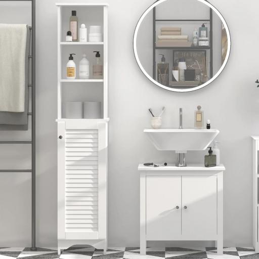 Armario Alto de Baño con Estantes Abiertos y Balda Interior Mueble Auxiliar de Almacenaje 34x20x165 cm Blanco