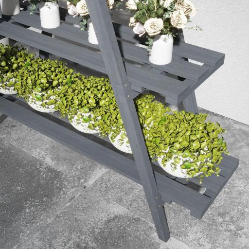 Soporte para Plantas Plegable de Madera Estantería para Macetas de 3 Niveles con Marco en A 100x36x112 cm Gris [4]