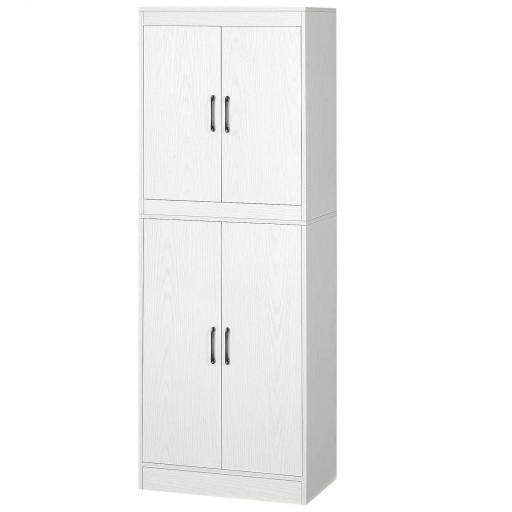 Alacena de Cocina Mueble Auxiliar con 4 Puertas y 5 Estantes Abiertos 60x36x168 cm Blanco [9]