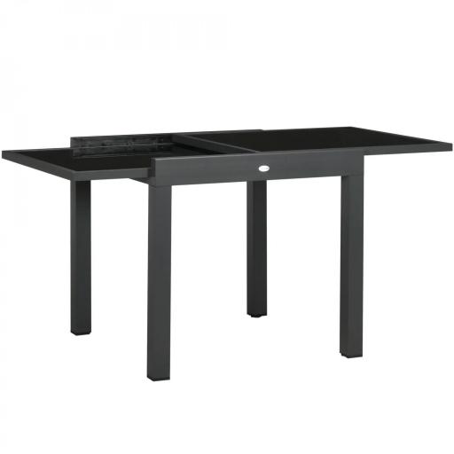 Mesa de Jardín Extensible de Aluminio Mesa Rectangular con Encimera de Vidrio Templado para Terraza 80-160x80x75cm Negro [8]