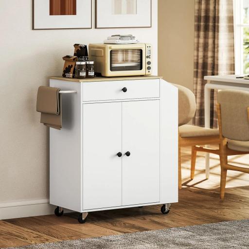 Isla de Cocina con 2 Puertas Cajón Especiero de 3 Niveles Toallero y Estante Ajustable 82x38x86,5 cm Blanco [5]