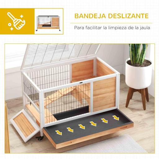 Jaula de Conejos Conejera para Mascotas Pequeñas con Techo Abrible y Bandeja Extraíble 90x53x59 cm Natural [3]