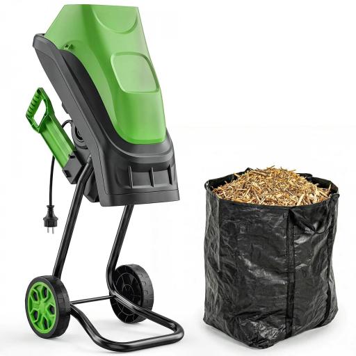 Trituradora de Ramas Eléctrica 2500W con 2 Cuchillas Reversibles hasta Ø44 mm de Ramas Bolsa 45L Ruedas Verde [9]