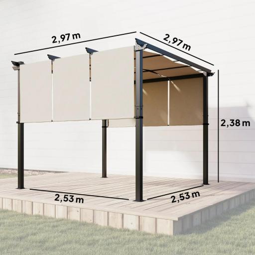 Cenador para Exterior 3x3 m con Techo Deslizante Marco de Acero Impermeable y Anti-UV para Terraza Patio Beige [1]