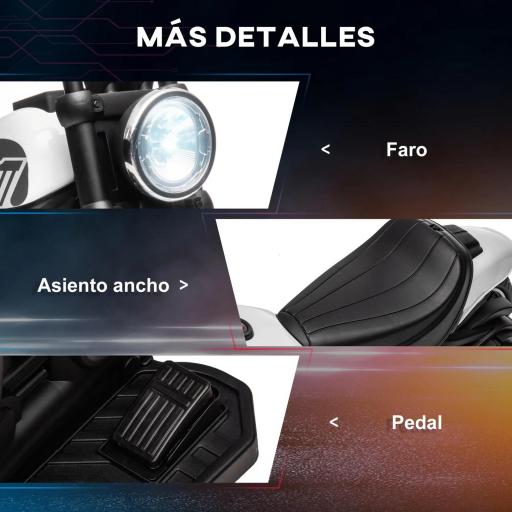 Moto Eléctrica para Niños de 18-36 Meses con Batería 6V Faro y Ruedas Auxiliares Desmontables Blanco [6]