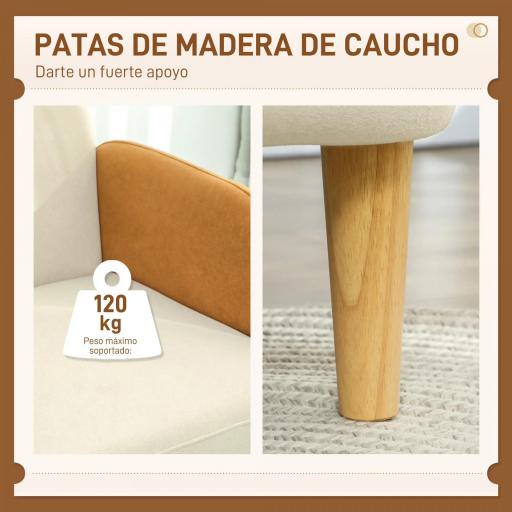 Butaca para Dormitorio con Reposabrazos y Patas de Madera Sofá Individual Carga 120 kg Beige y Ocre [3]