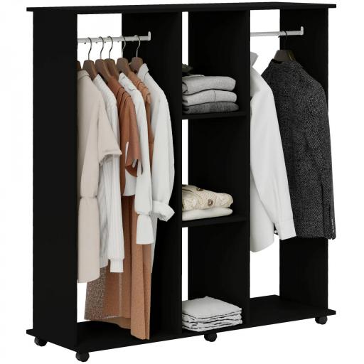 Armario Abierto con Ruedas 2 Barras y Estantes para tener Ropa Colgada y Doblada en el Dormitorio 120x40x128 cm Negro [3]