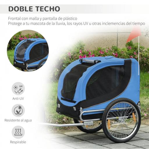 Remolque Bicicleta Perros Mascota 1 Bandera 8 Reflectores Remolque Bici 130x73x90 cm Azul Negro [3]
