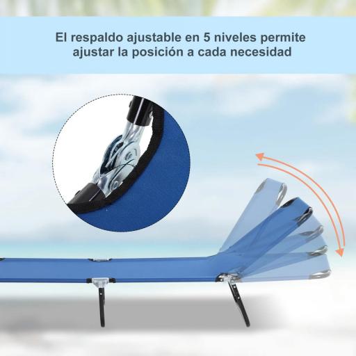 Tumbona Plegable Reclinable con Ángulo Ajustable de 5 Posiciones para Jardín Exterior Piscina Terraza Camping Carga 120 kg 188x56x28 cm Azul [2]