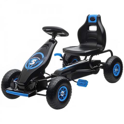Go Kart a Pedales Infantil con Asiento Ajustable Neumáticos Inflables Amortiguador y Freno de Mano 121x58x61 cm Azul [10]