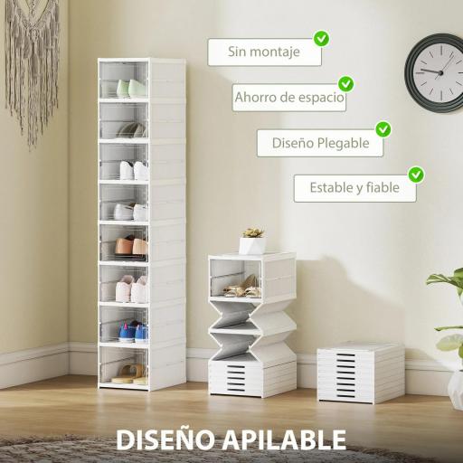  8 Cajas para Zapatos Apilables y Plegable con Puertas Transparentes hasta Talla 43 No Requiere Montaje Blanco [2]
