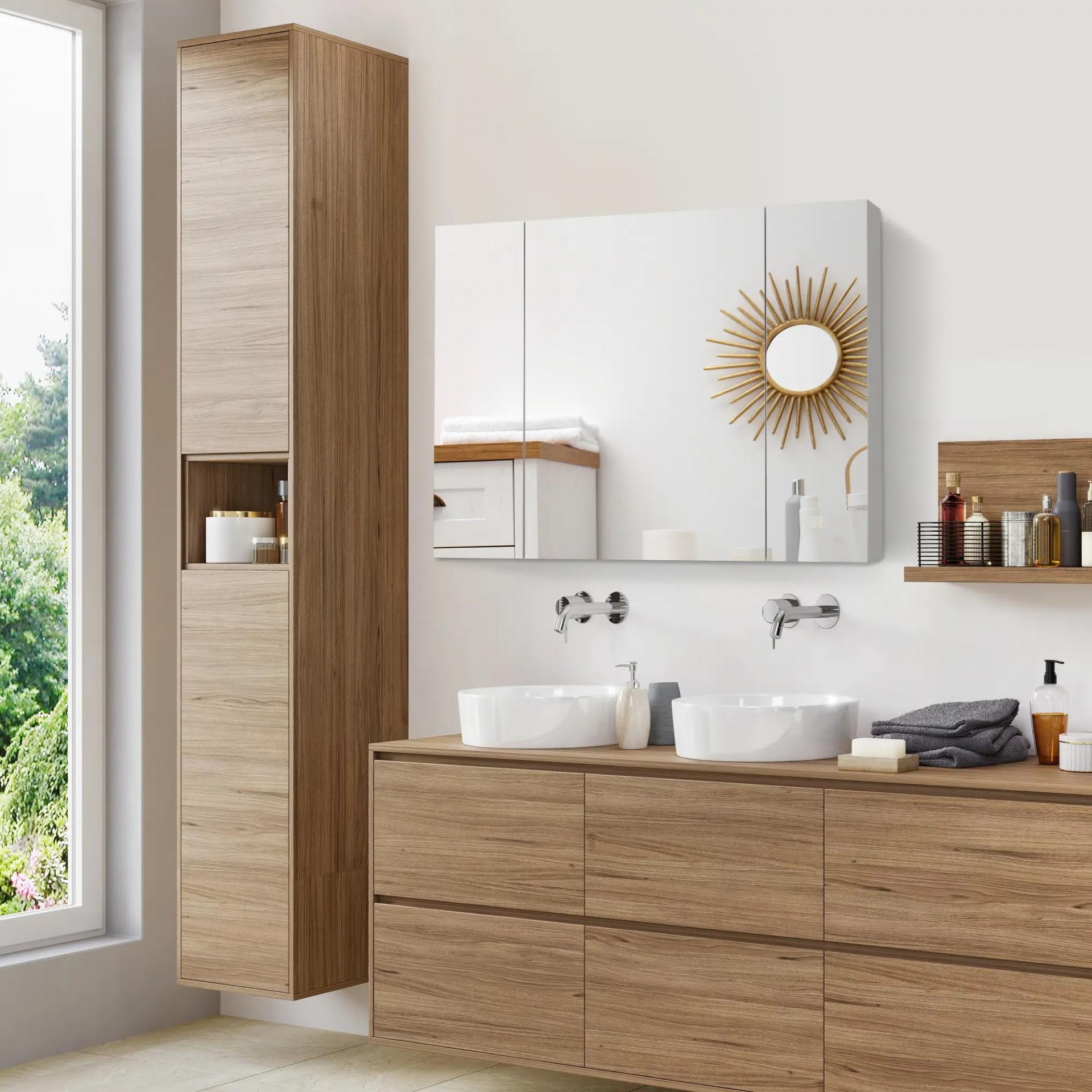 Armario de Baño con Espejo Luces LED Estantes Ajustables y USB Estilo Moderno 90x15x75 cm Blanco