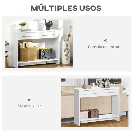 Mueble Recibidor de Entrada Mesa Consola con 2 Cajones y Estante para Pasillo Salón 101,6x28x76,2 cm Blanco [5]