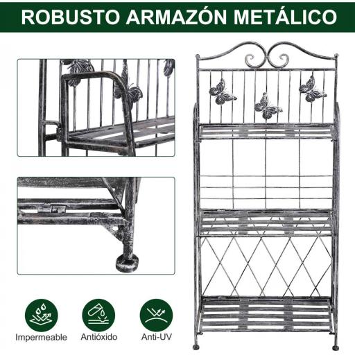 Soporte para Plantas Plegable de 3 Niveles con Estructura de Metal Soporte para Macetas Gris Plateado [3]