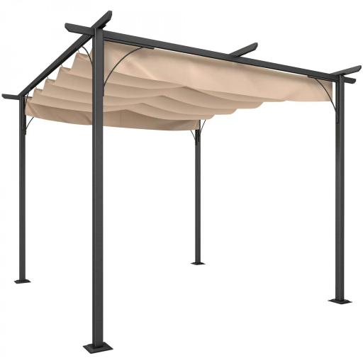 Pérgola de Jardín 3x3m Gazebo Cenador para Exterior con Techo Retráctil Tela Poliéster Impermeable y Anti-UV para Patio Terraza Beige [9]