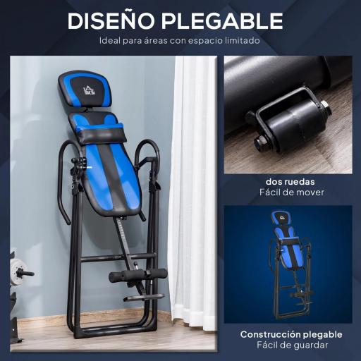 Tabla de Inversión Plegable con Ruedas Altura Ajustable 140-203 cm con Cinturón de Seguridad Carga 110kg Negro y Azul [3]