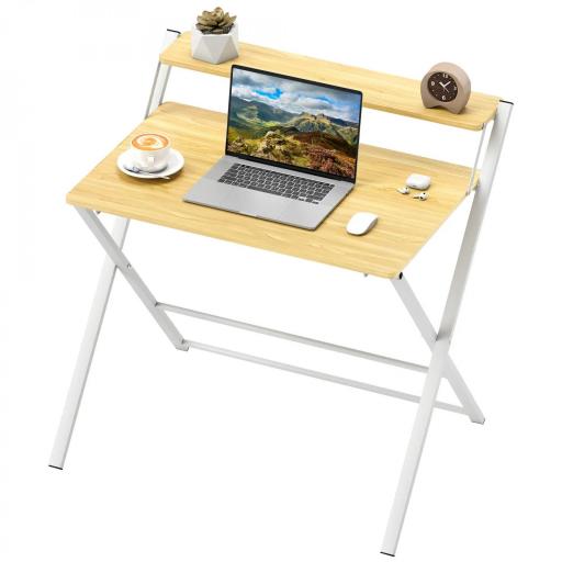 Escritorio Plegable con Estante Abierto Escritorio Pequeño para Estudio Hogar Oficina 86x66x82 cm Natural [8]