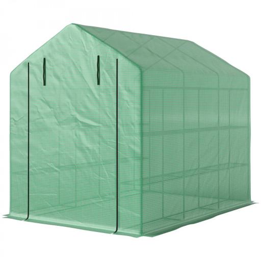 Invernadero de Exterior con Estantes de 4 Niveles Puerta con Cremallera y Marco de Acero 244x180x210 cm Verde [10]