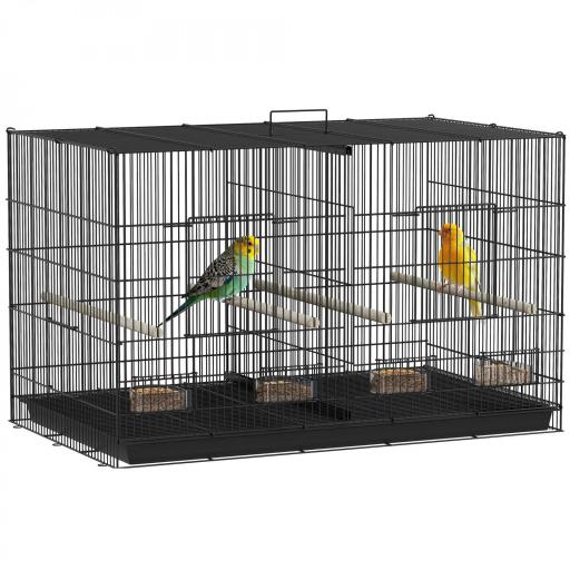 Jaula para Pájaros con Divisor 4 Comederos 4 Perchas Bandeja Extraíble para Loros Canarios Periquitos 94x57x57 cm Negro [8]