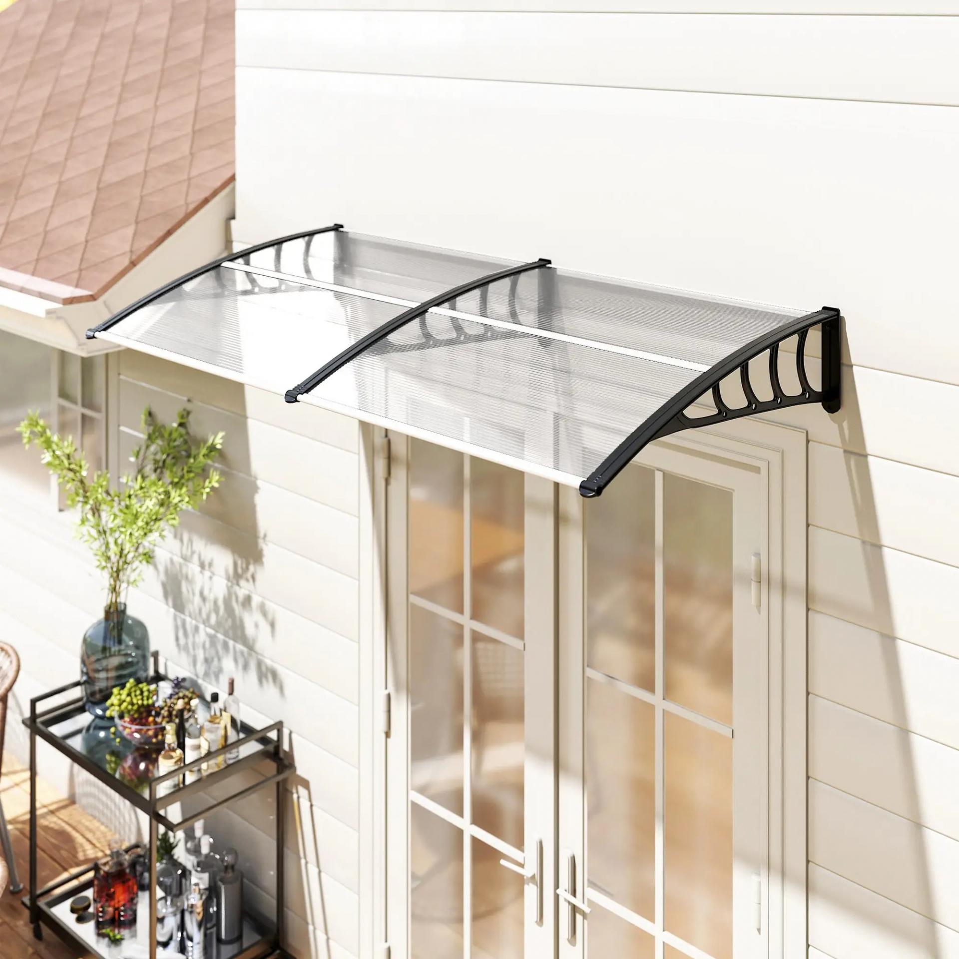 Tejadillo de Protección 200x96x27 cm Marquesina Exterior para Puertas y Ventanas contra Sol y Lluvia Transparente