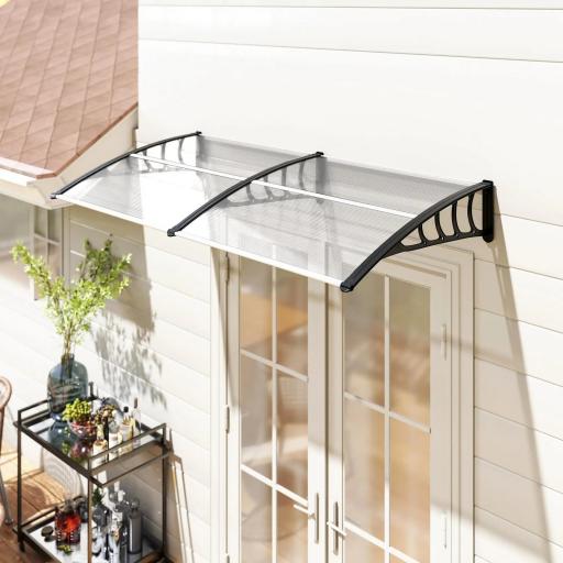 Tejadillo de Protección 200x96x27 cm Marquesina Exterior para Puertas y Ventanas contra Sol y Lluvia Transparente