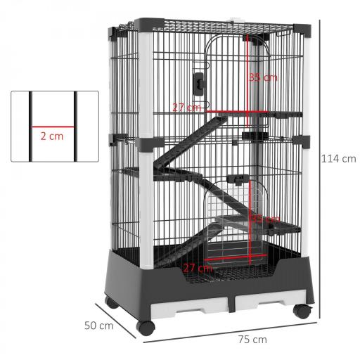 Jaula para Animales Pequeños con Ruedas 114x75x50 cm Valla para Mascotas con 3 Plataformas 3 Rampas Bandejas Extraíbles [1]