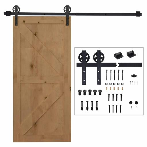 Herraje Puerta Corredera 200 cm Kit de Puerta Corredera de Madera Acero al Carbono Baño Cocina Dormitorio Negro [2]