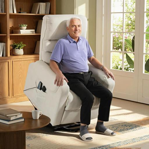 Sillón Levanta Personas con 8 Punto de Masaje Reposapiés Mando a Distancia y Bolsillo Lateral 83x92x110 cm Beige