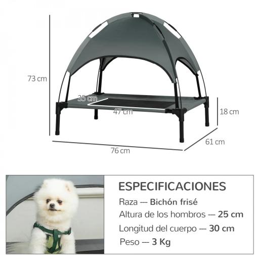 Cama Elevada para Mascotas Portátil con Toldo Extraíble Tela Transpirable al Aire Libre para Interior y Exterior 76x61x73 cm Gris [1]