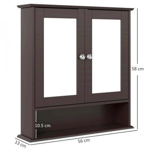 Armario de Baño con Espejo Armario de Pared con 2 Puertas Estante Abierto Estante Ajustable 56x13x58cm Marrón Oscuro [1]