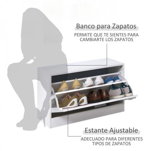 Conjunto de Muebles de Entrada Recibidor Pasillo Set de 3 Piezas Zapatero Espejo Perchero con 4 Ganchos para Colgar Ropa 80x27x46,5cm Blanco [5]