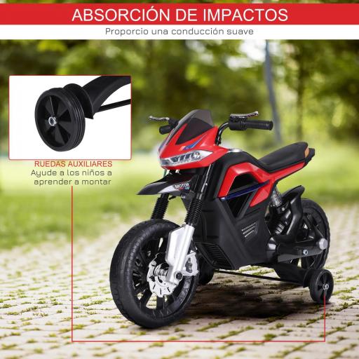 Moto Eléctrica Infantil Moto de Juguete Niños +3 Años Batería 6V con Luces y Música 105x52,3x62,3cm Rojo [3]