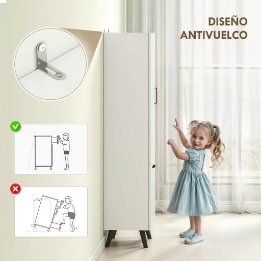 Armario Alto para Baño con Puertas y Estantes Cesto para Ropa Sucia en Espacios Reducidos 35x31,5x144 cm Blanco [5]