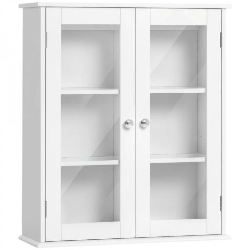 Armario de Pared Baño de 2 Puertas de Cristal Armario Colgante Multiusos para Cocina Salón con Estantes Interiores y Balda Ajustable 55x20x65 cm Blanco  [9]