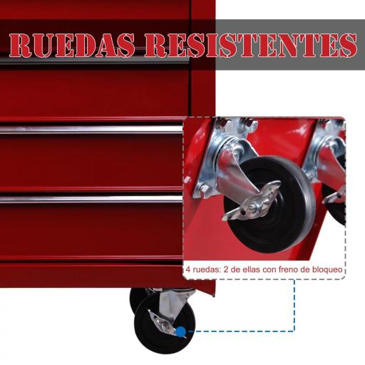 Carro caja de herramientas taller movil con 5 cajones 4 ruedas chapa de Acero Rojo [4]
