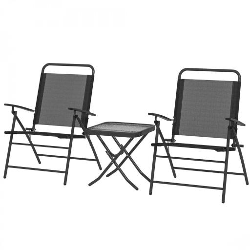 Conjunto de 3 Piezas Mesa con Encimera de Cristal y Sillas Plegables con Respaldo Regulable para Terraza Exterior Negro [8]