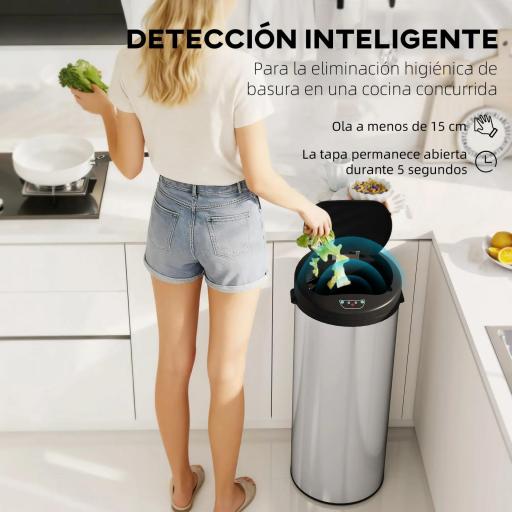 Cubo de Basura Cocina Automático 55 L de Acero Inoxidable con Sensor Infrarrojo Cierre Suave Antihuellas Plateado [6]