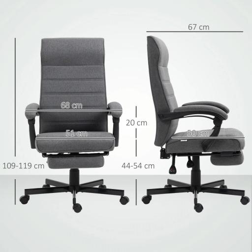 Silla de Oficina Reclinable con Altura Ajustable Reposabrazos y Reposapiés Retráctil 68x67x106-114 cm Gris [1]