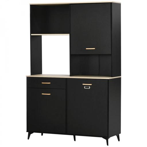 Alacena de Cocina con Cajón Armarios y Estantes Mueble Auxiliar para Microondas Estilo Moderno 119x41x180cm Negro [9]