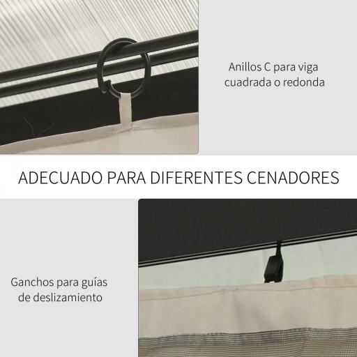  4 Paredes Laterales para Cenador 302x205 cm con 40 Ganchos y Anillos en C para Pérgola Gazebo Beige [8]