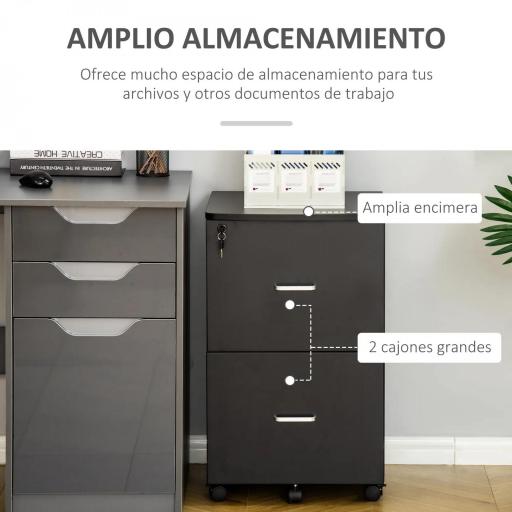 Cajonera de Oficina Mueble Auxiliar con 2 Cajones Cierre con Llave para Estudio Despacho 43x45x72 cm Negro [4]