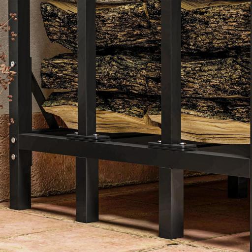 Leñero con Cubierta Soporte para Leña para Exterior con Estructura Reforzada Impermeable 143x70x145 cm Negro [7]