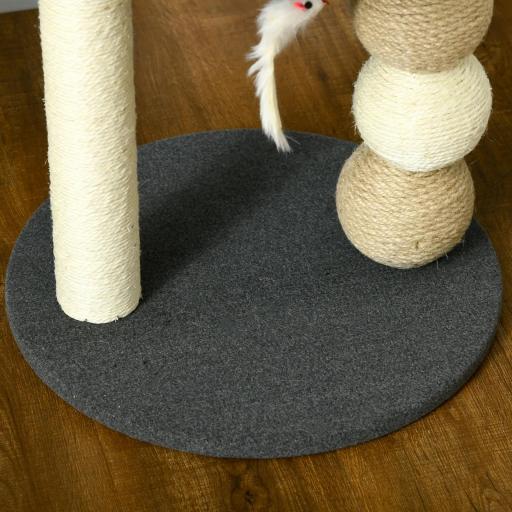 Árbol Rascador para Gatos Pequeño Torre para Gatos con Nido 4 Bolas y Poste de Sisal Carga 15 kg Ø40x48 cm Gris y Beige [7]