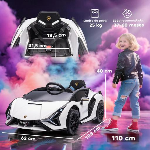 Coche Eléctrico Lamborghini SIAN 12V para Niños de +3 Años con Mando a Distancia Música MP3 USB 108x62x40 cm Blanco [6]